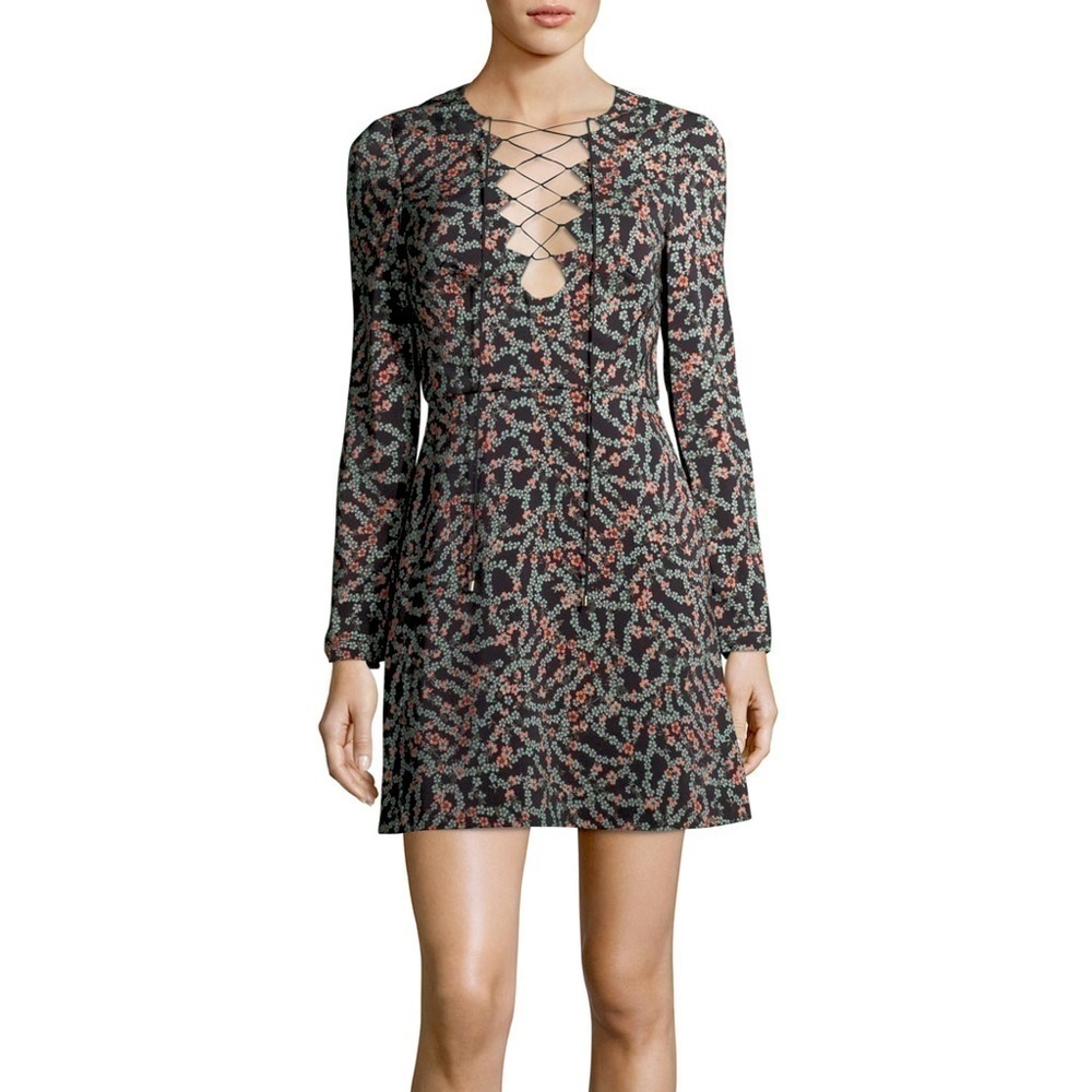 𝅺SALONI Nurul Floral Print Lace-Up Mini Dress